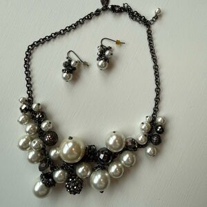 White House Black Market Pearl and Black Bead Necklace and Earring Set